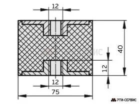 Резинометаллический буфер (аналог K0569.07504055 KIPP) D-75, H-40 с 2х стор. внутренней резьбой M12